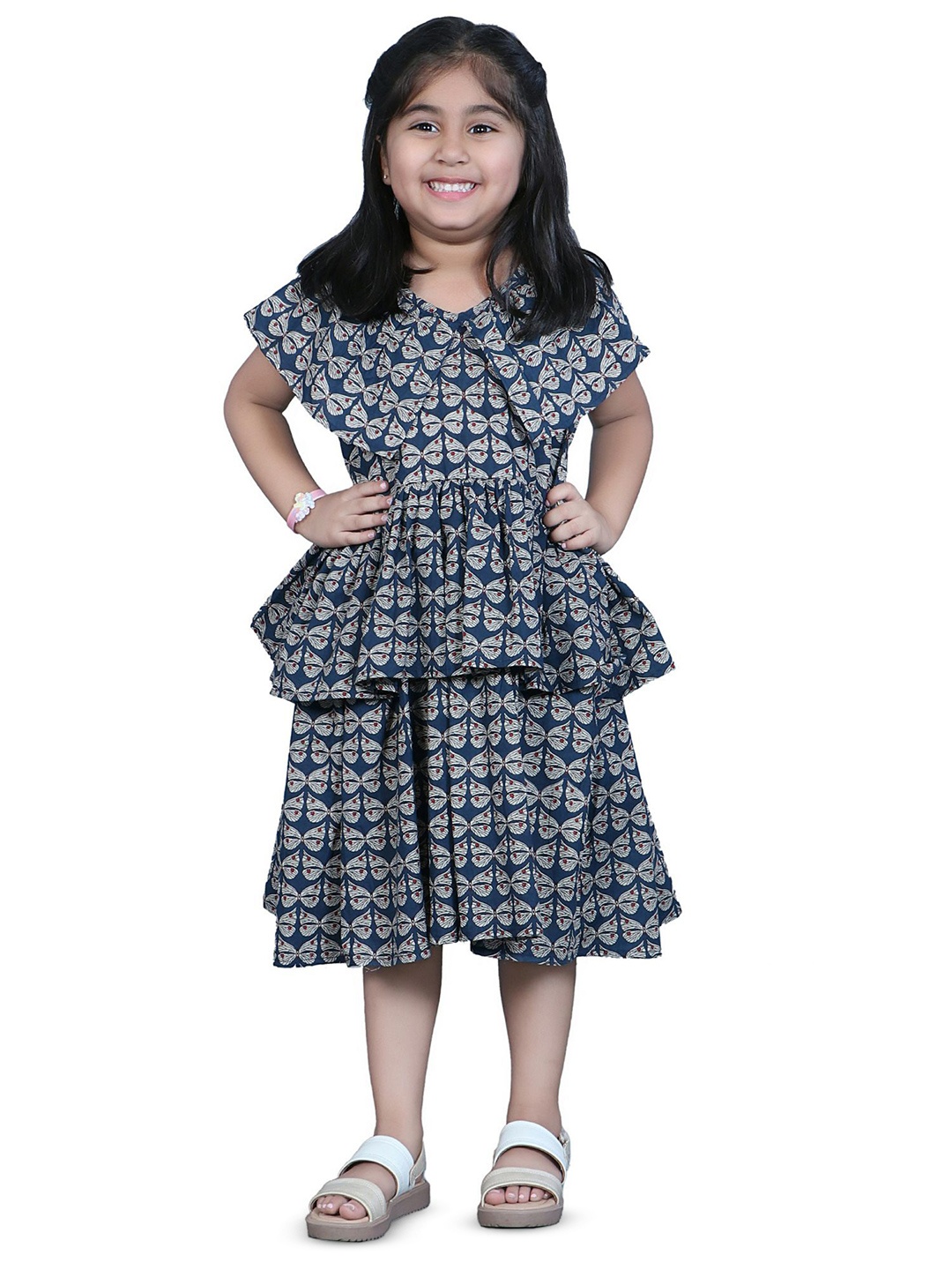 

EthIndia Girls Fit & Flare Layered Dress, Navy blue