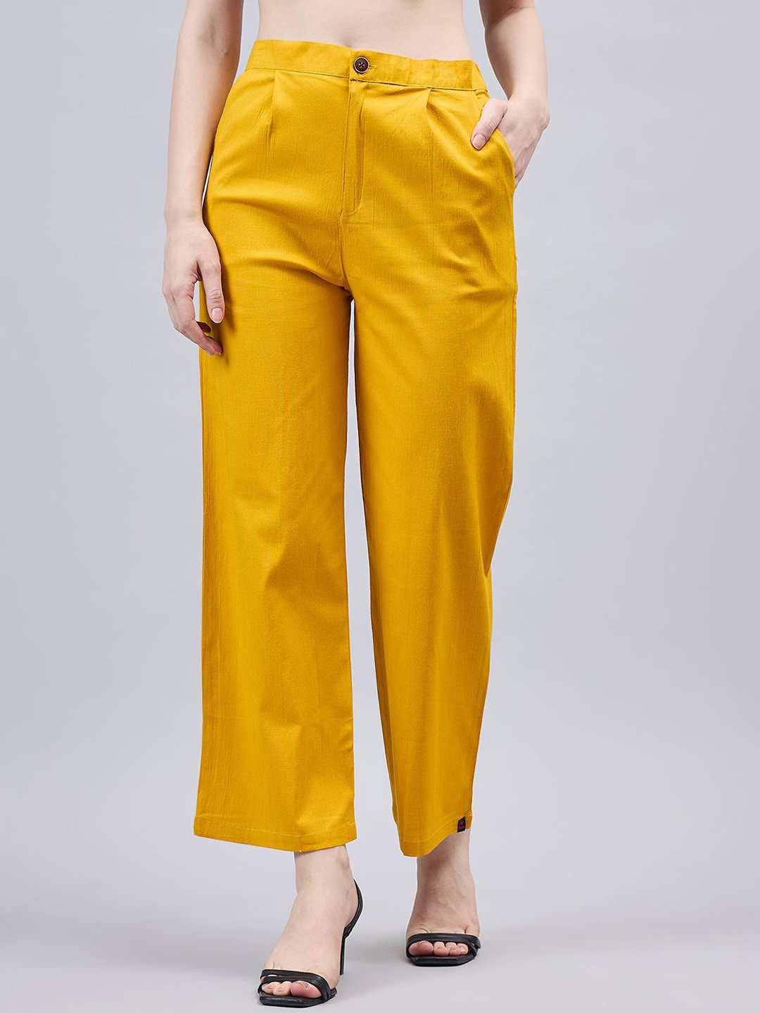 

THE PAJAMA FACTORY Women Smart High-Rise Pleated Trousers, Mustard