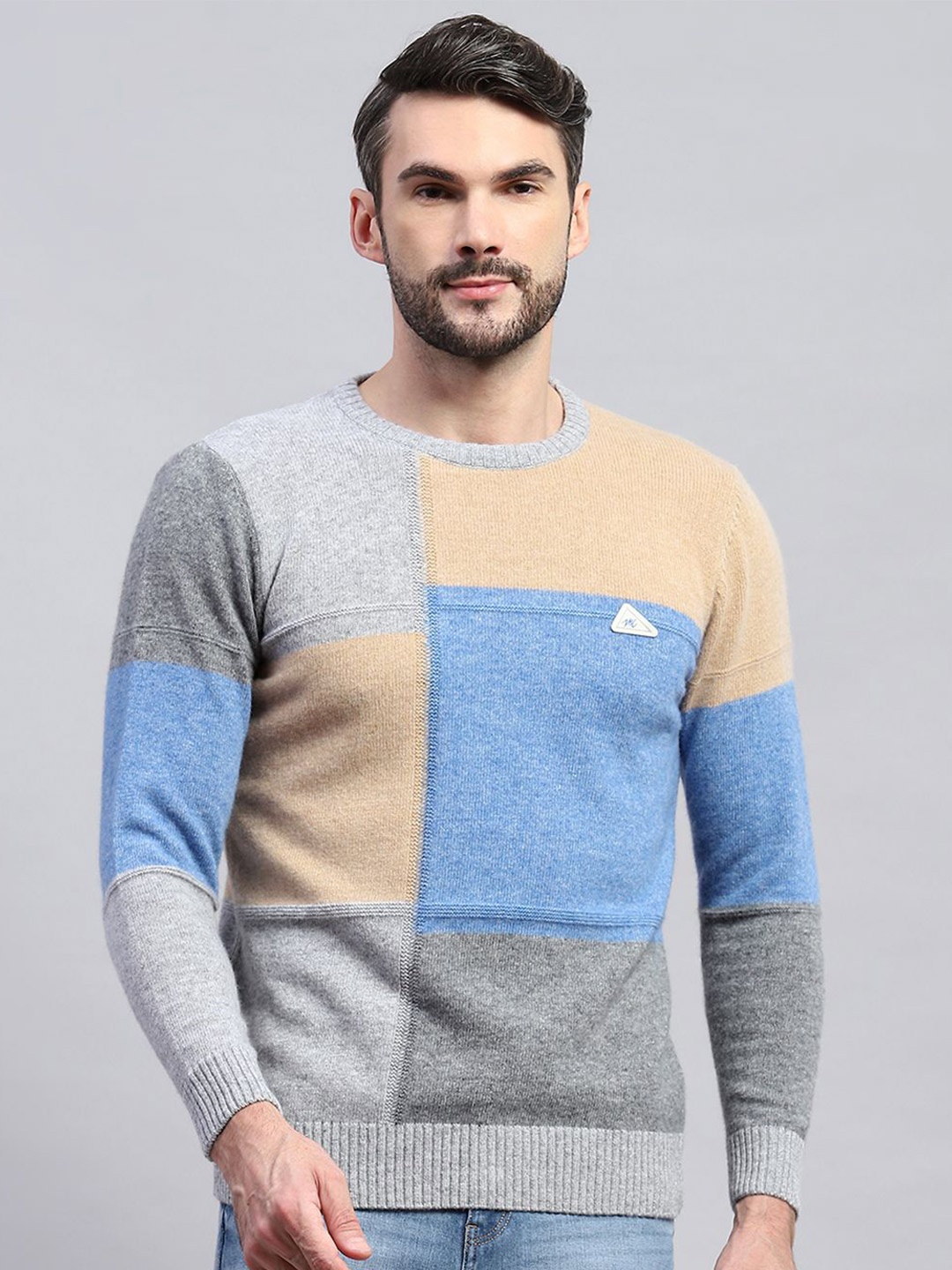 

Monte Carlo Men Colourblocked Woollen Pullover, Grey