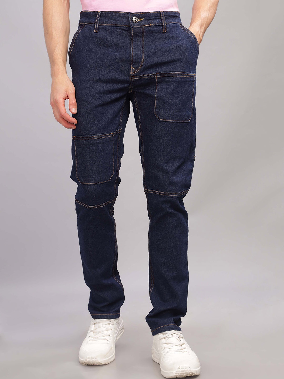 

TOMHIDDLE Men Straight Motion Pure Cotton Patch jeans, Navy blue