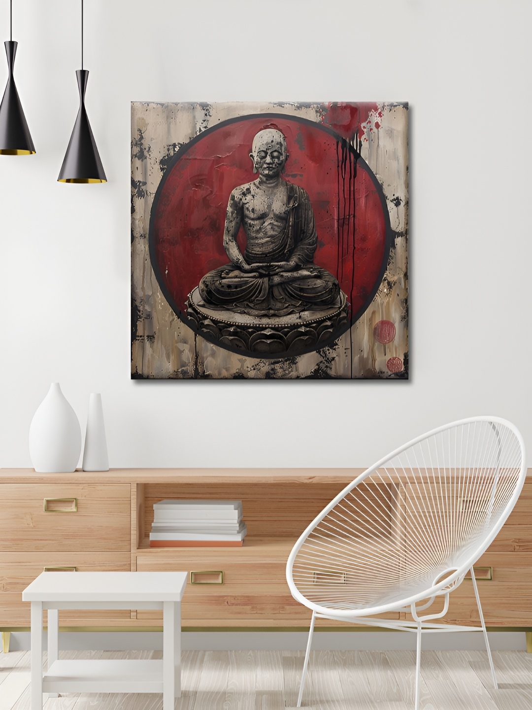

OLIVE TREE Maroon & Grey Religious Wooden Framed Canvas Painting Wall Art