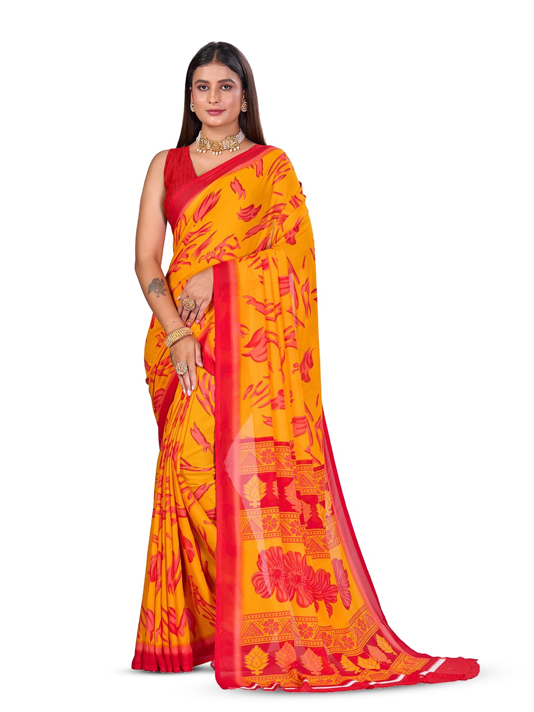 

VIRICA Abstract Printed Saree, Orange