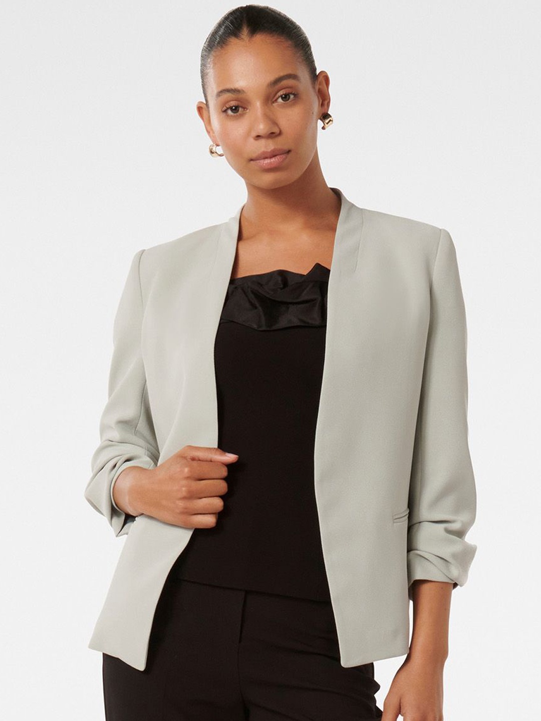 

Forever New Collarless Tailored Fit Front Open Blazer, Grey