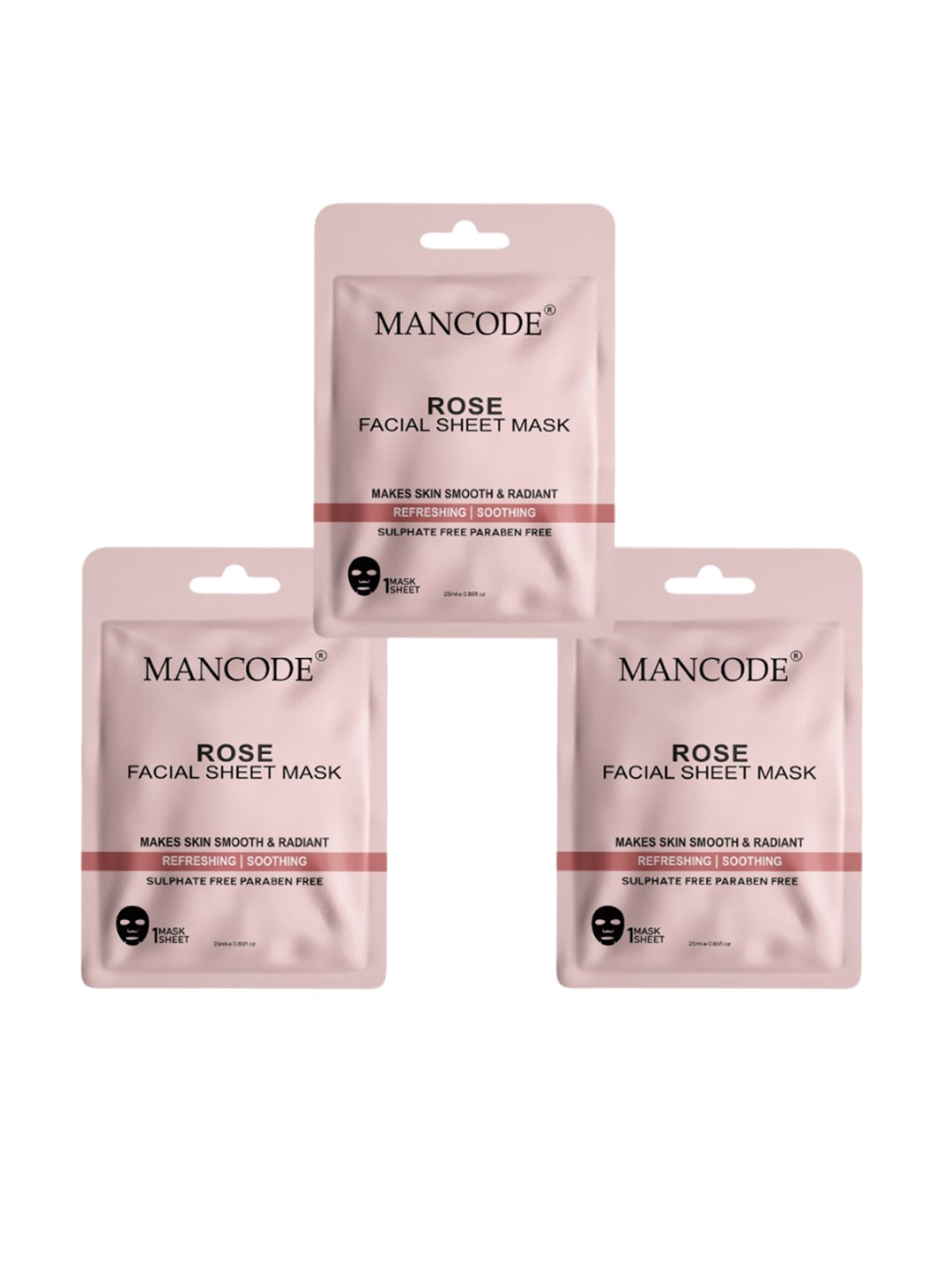 

MANCODE Set Of 3 Rose Facial Sheet Mask-25ml Each, Black