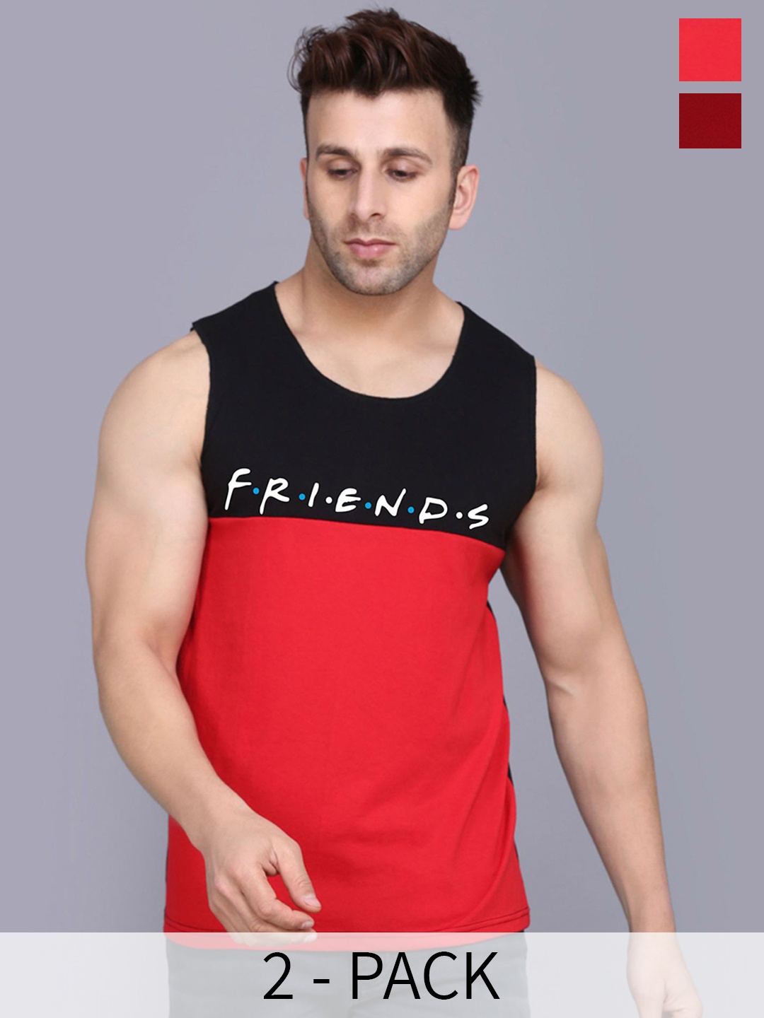 

SLOWLORIS Pack Of 2 Printed Gym Vests SL26 COMBO (LOUD MAROON) (FRD BLKRED)