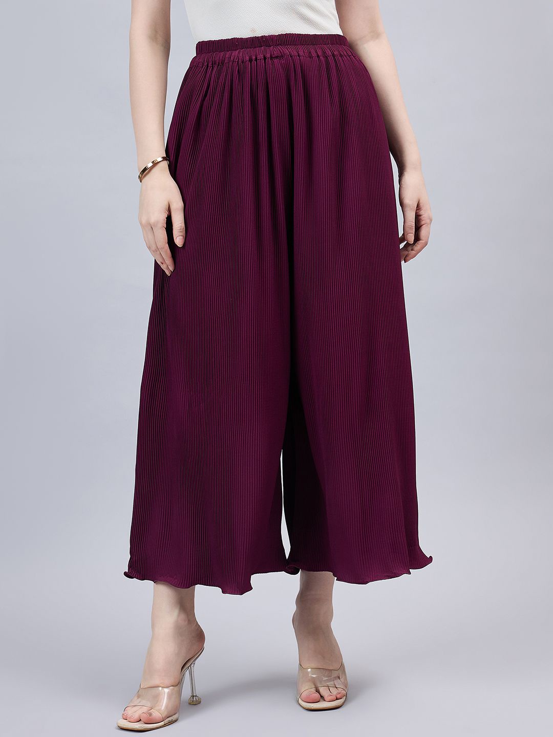 

THE PAJAMA FACTORY Women Flared Chiffon Palazzos, Burgundy