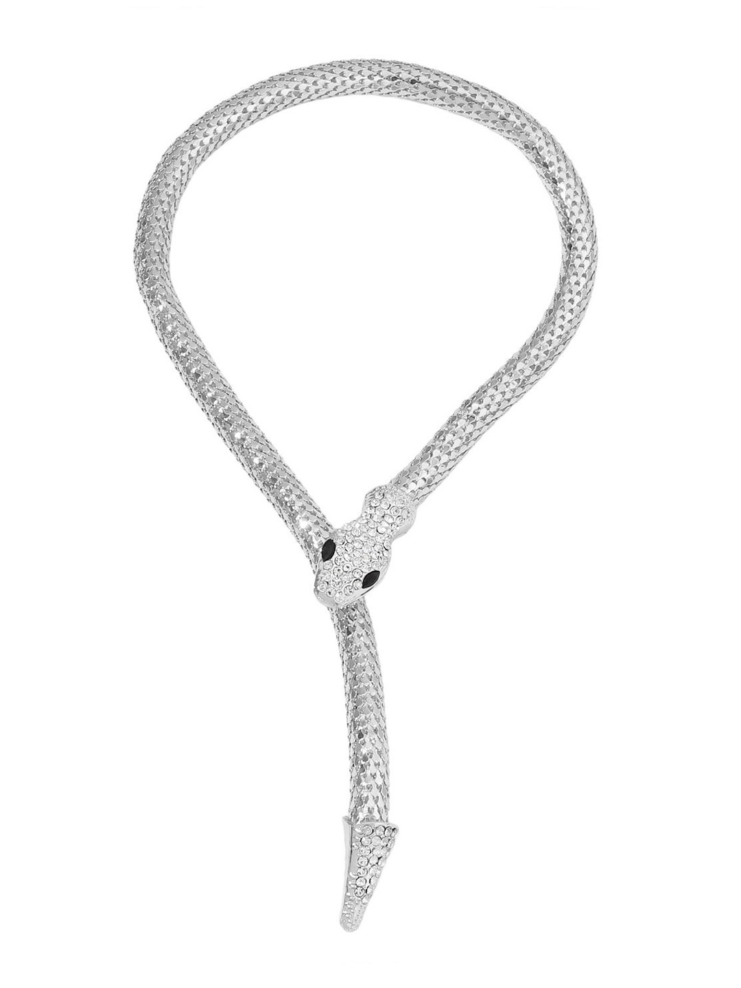 

KRENOZ Cubic Zirconia & Rhinestone Studded Snake-Design Choker Necklace, Silver
