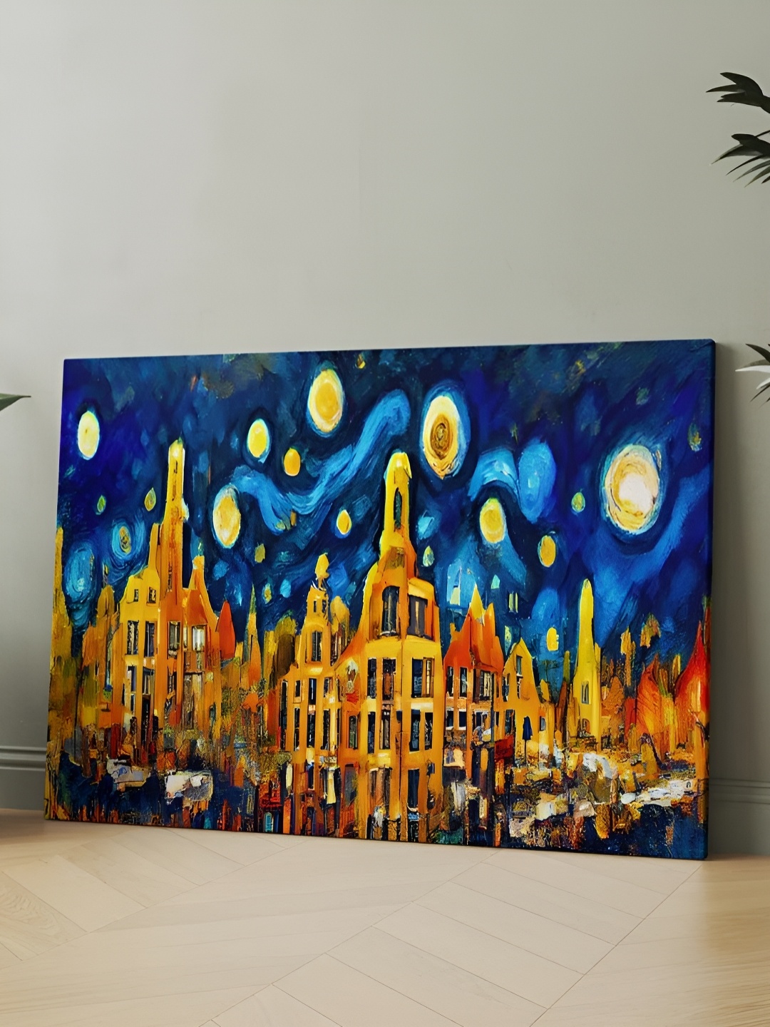 

CLAWCRAFTS Blue and Yellow Wooden Abstract Wall Painting