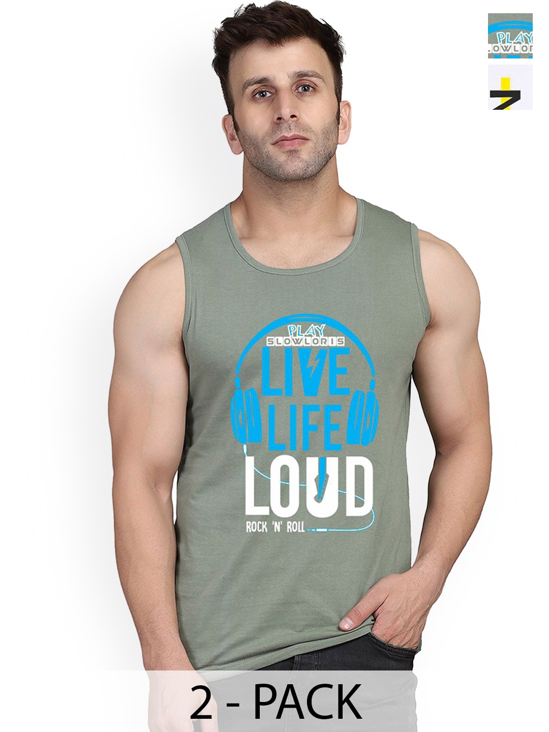 

SLOWLORIS Pack Of 2 Rich Sleeveless Innerwear Vests SL26 COMBO (LOUD LGTGREEN) (NVR WHITE), Green