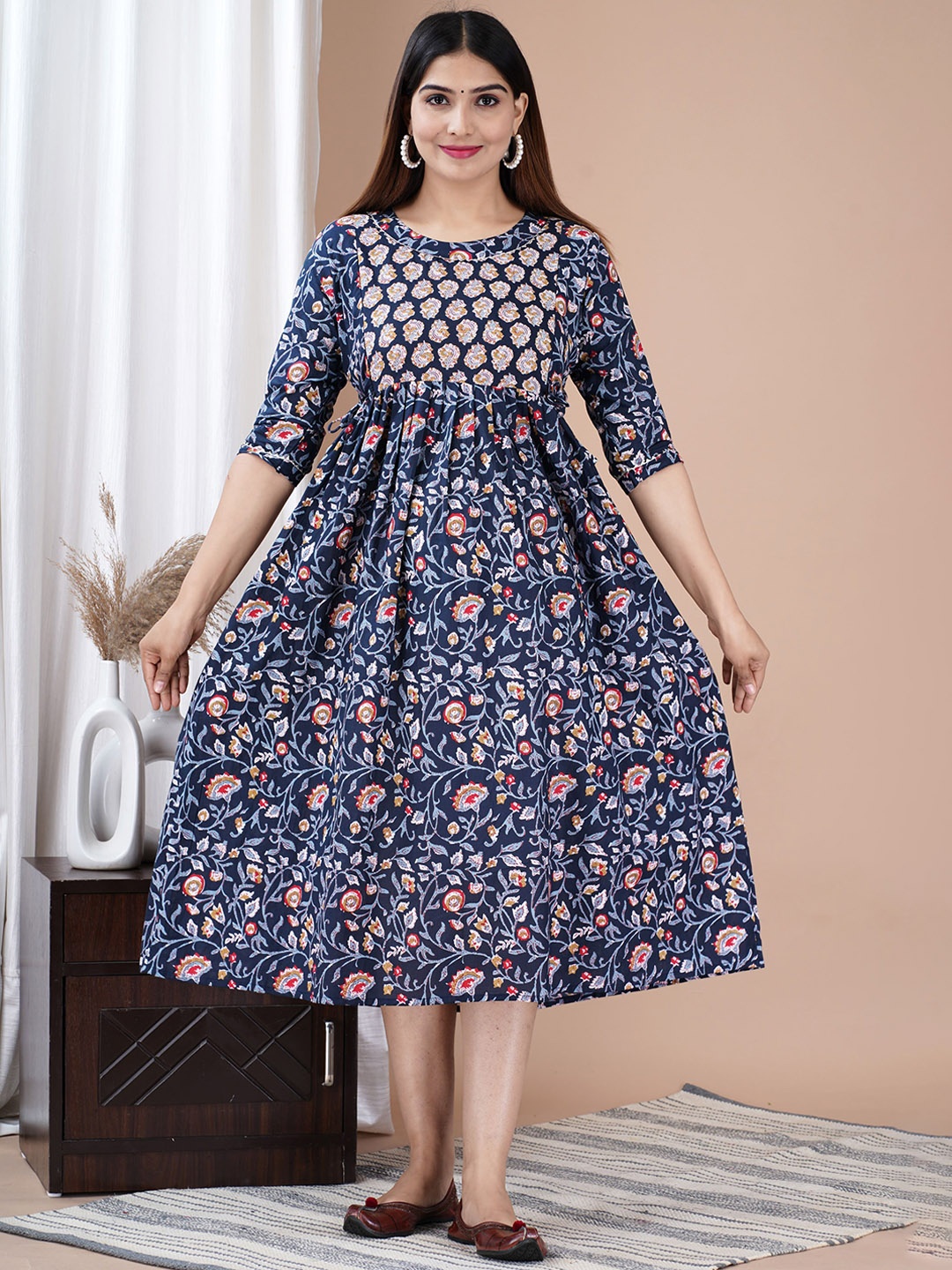 

Mialo fashion Ethnic Motifs Flared Feeding Ethnic Dresses, Blue