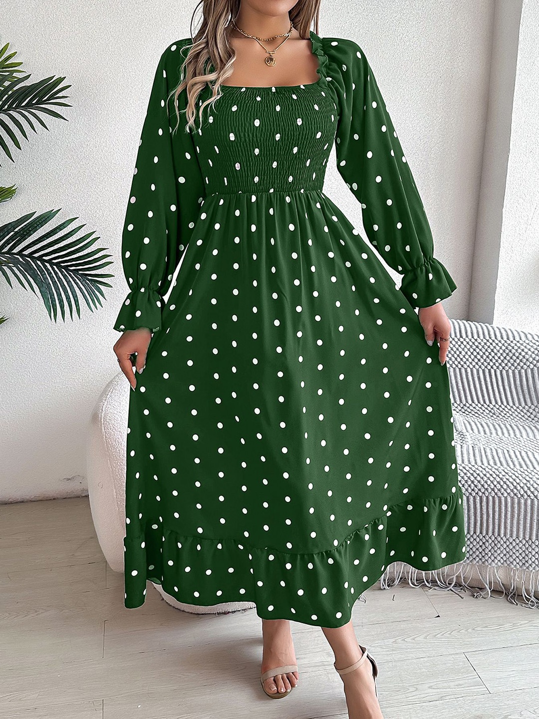 

StyleCast x Revolte Polka Dot Fit & Flare Midi Dress, Green