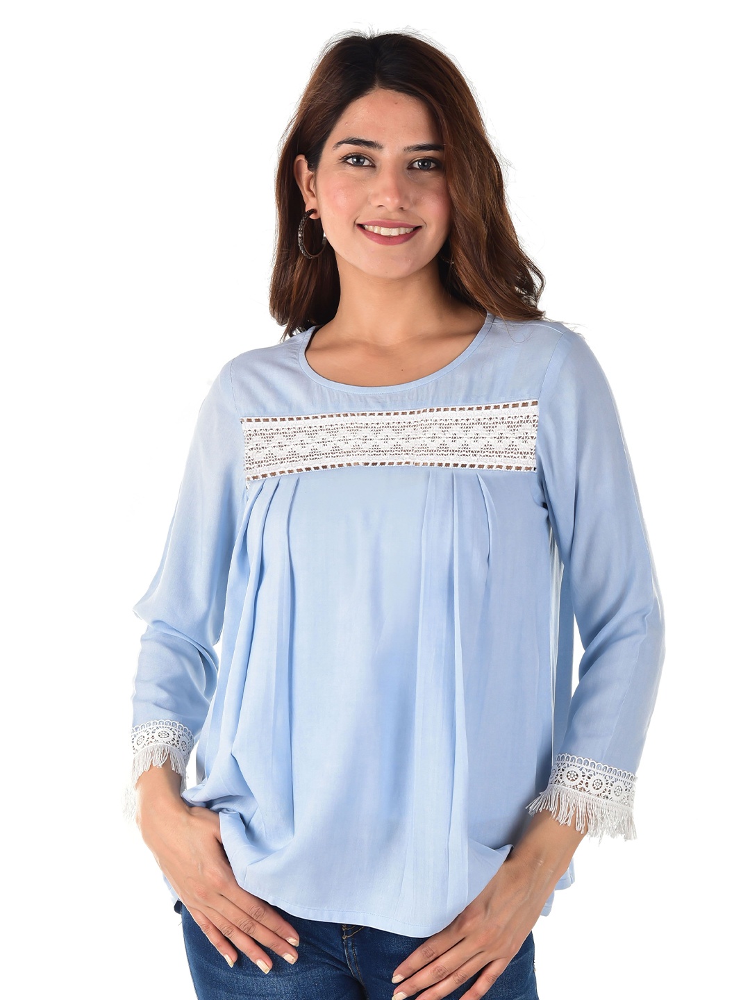 

KIZI Women Embroidered Abstract Round Neck Top, Blue