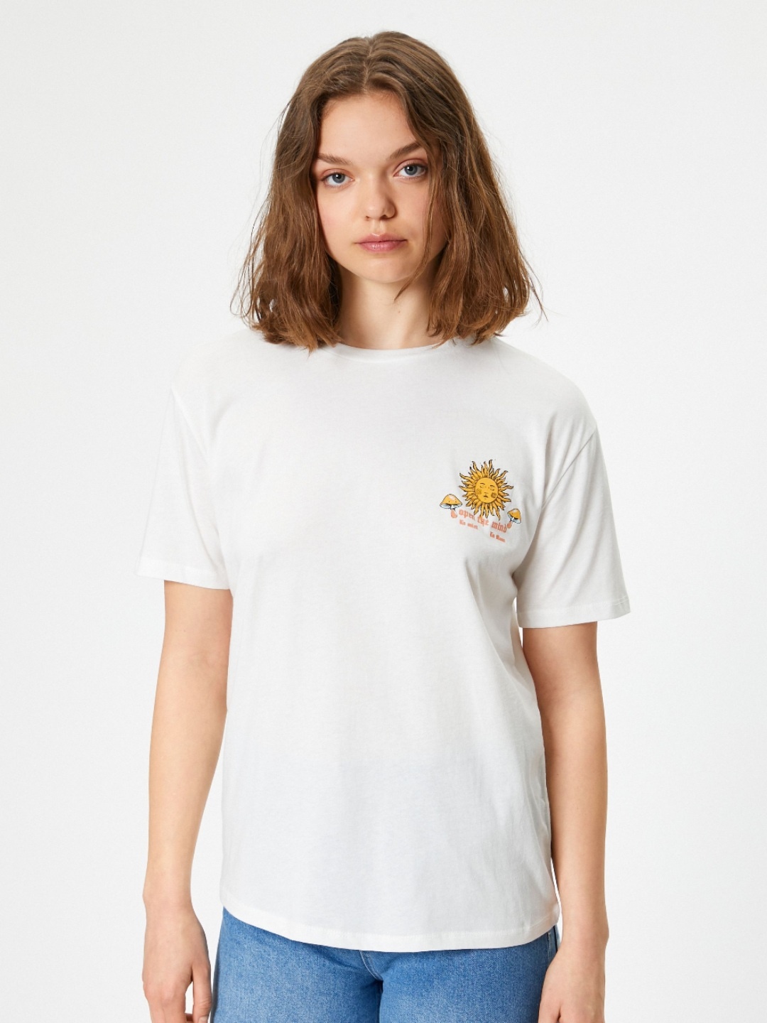 

Koton Women Graphic Printed Round Neck Cotton Relaxed Fit T-Shirt, Off white