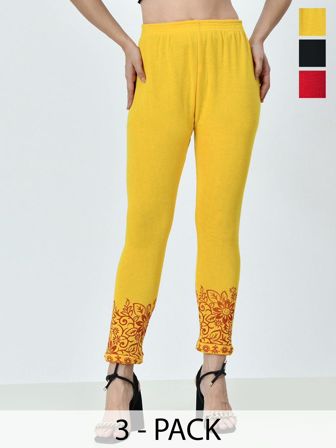 

BAESD Pack of 3 Knitted Ankle-Length Leggings, Yellow