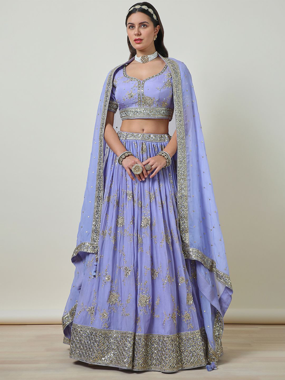 

Soch Embellished Sequinned Ready to Wear Lehenga & Blouse With Dupatta, Lavender