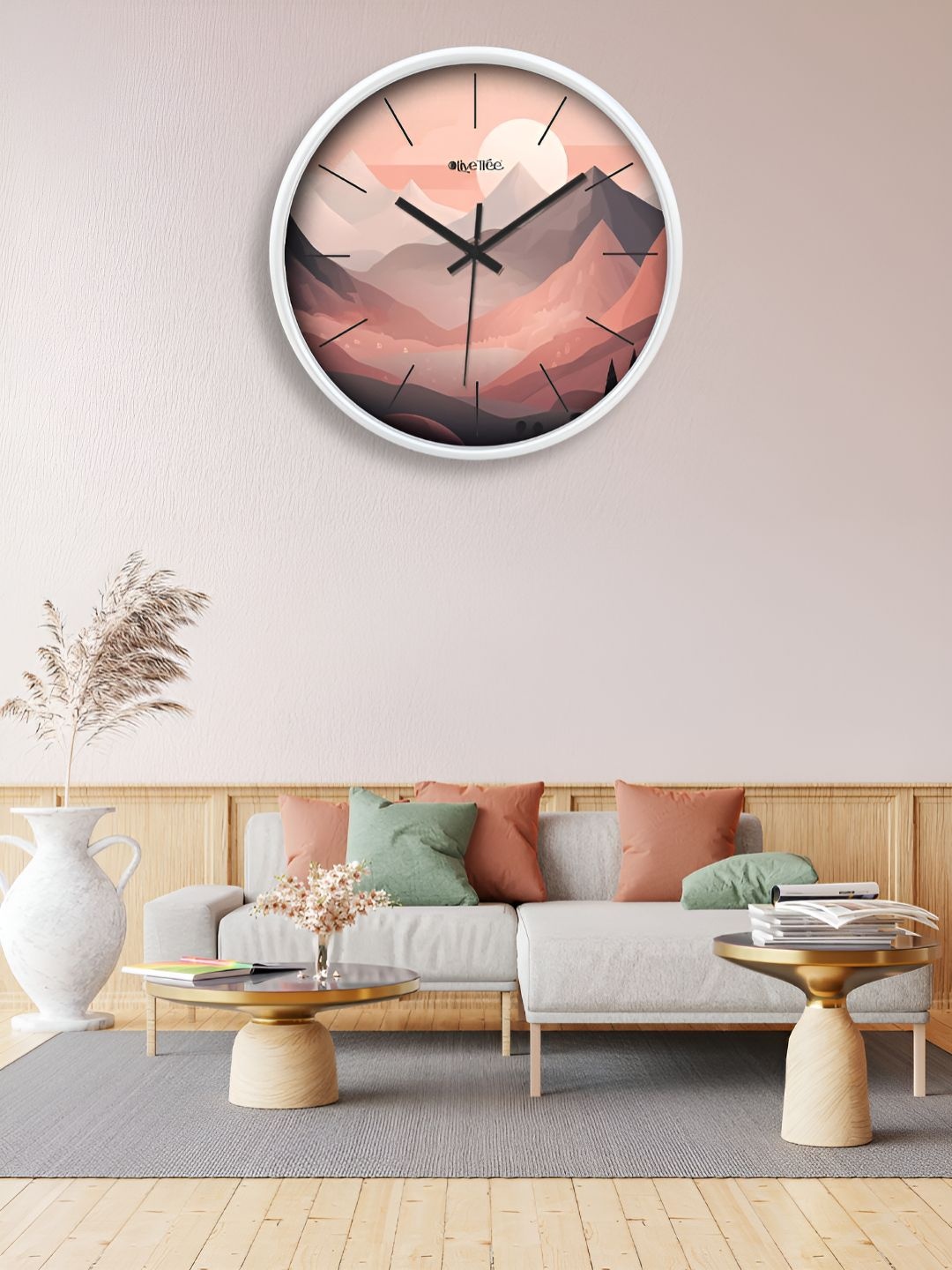 

OLIVE TREE White & Pink Printed Round Analogue Contemporary Wall Clock
