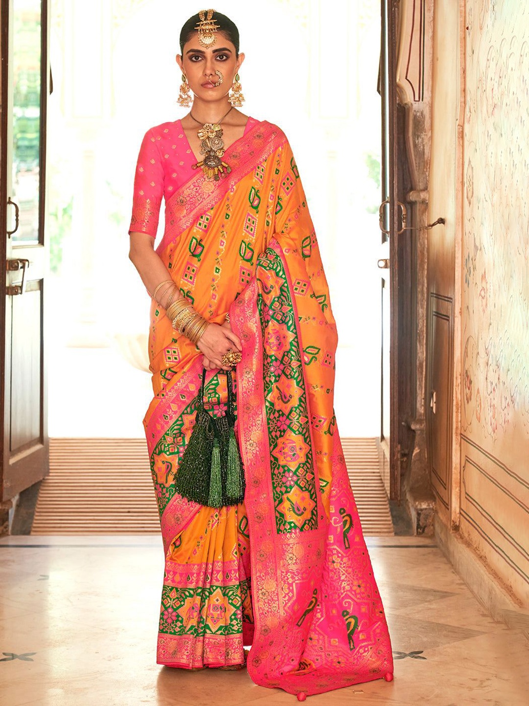 

MySilkLove Ethnic Motifs Zari Patola Saree, Orange