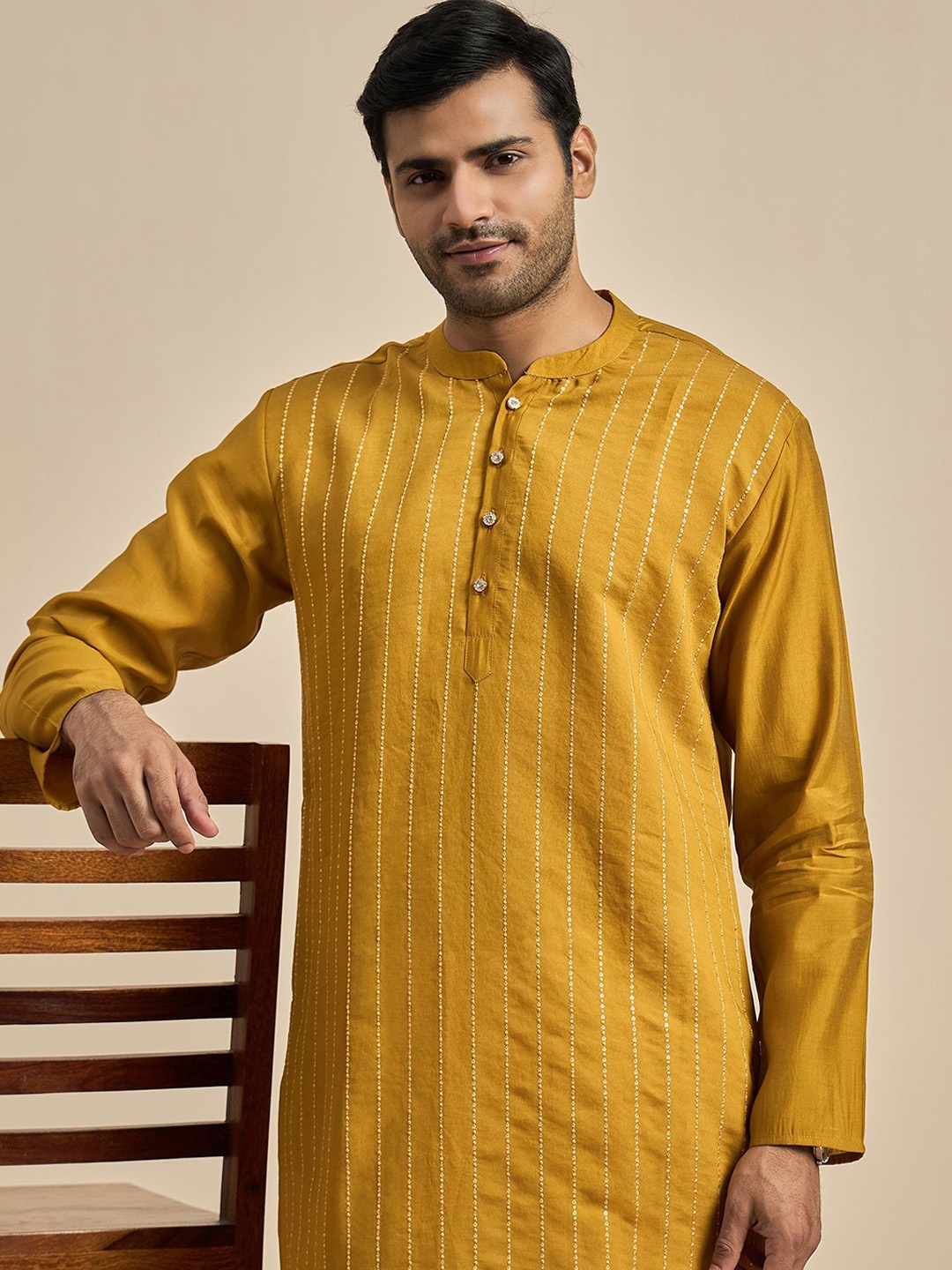 

Anouk Embroidered Mandarin Collar Straight kurta, Mustard