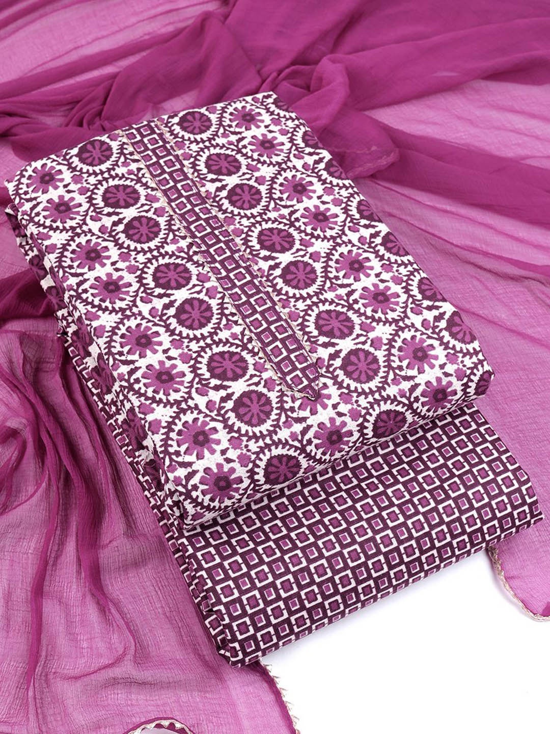 

Sun Fashion And Lifestyle Floral Printed Unstitched Dress Material, Purple