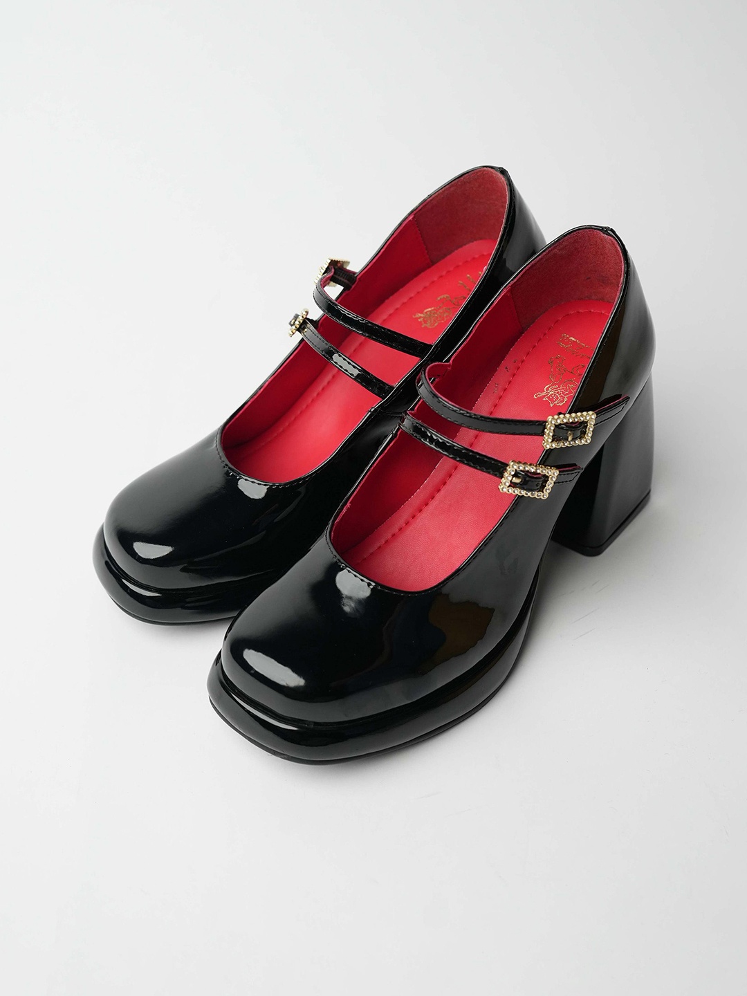 

Theater Women Colourblocked Patent Leather Block Heels Mules, Black