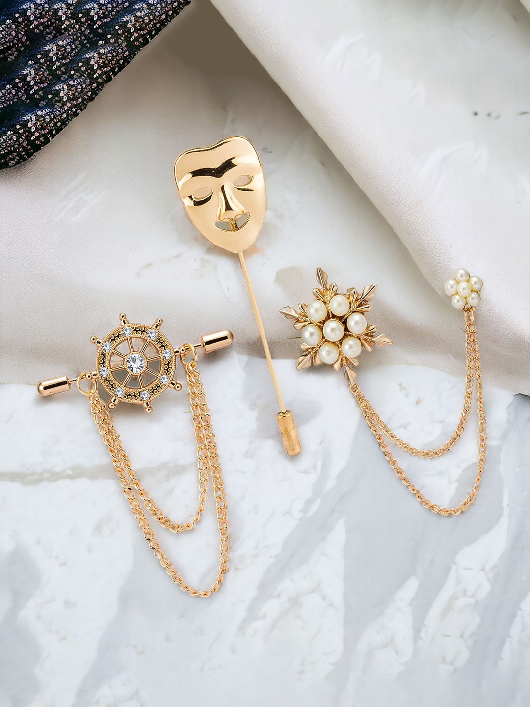 

Okos Set Of 5 Men Rose Gold-Plated Lapel Pin Brooch