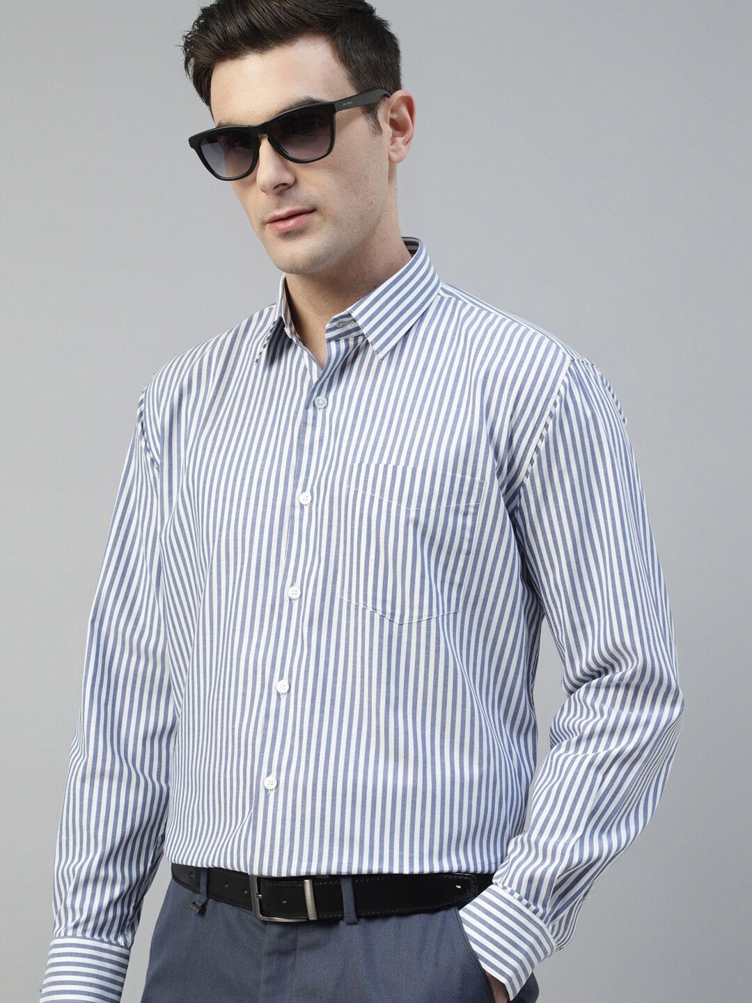 

Hancock Men New Spread Collar Vertical Striped Cotton Slim Fit Formal Shirt, White