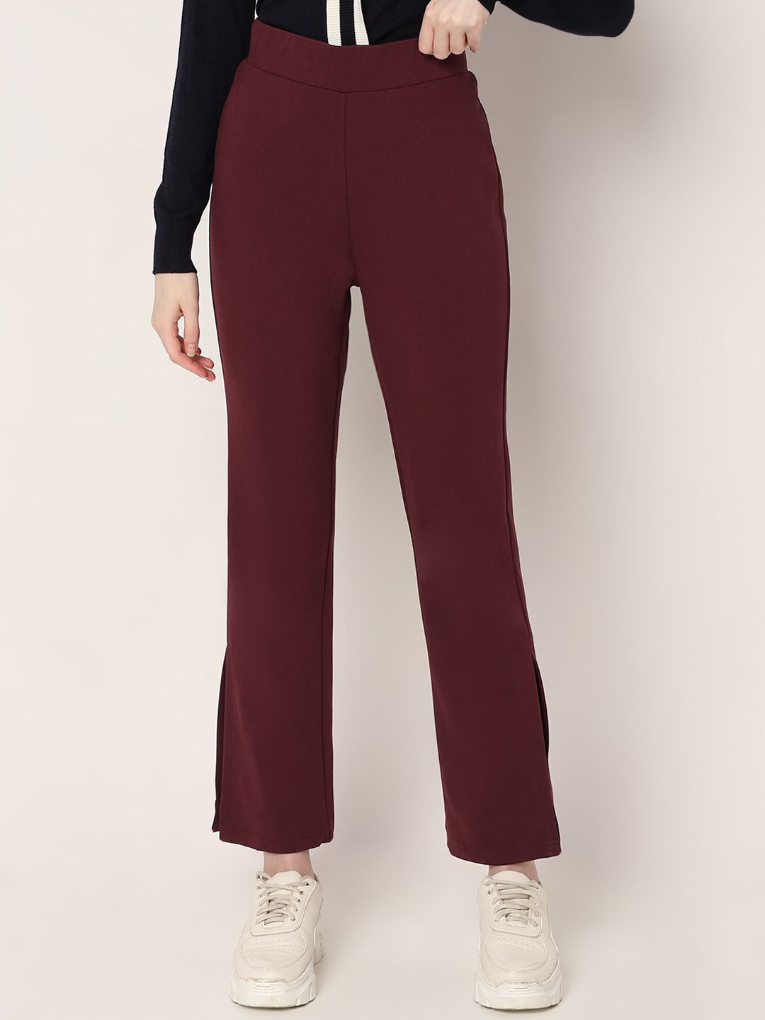 

Vero Moda Women Flared High-Rise Regular Trousers, Maroon