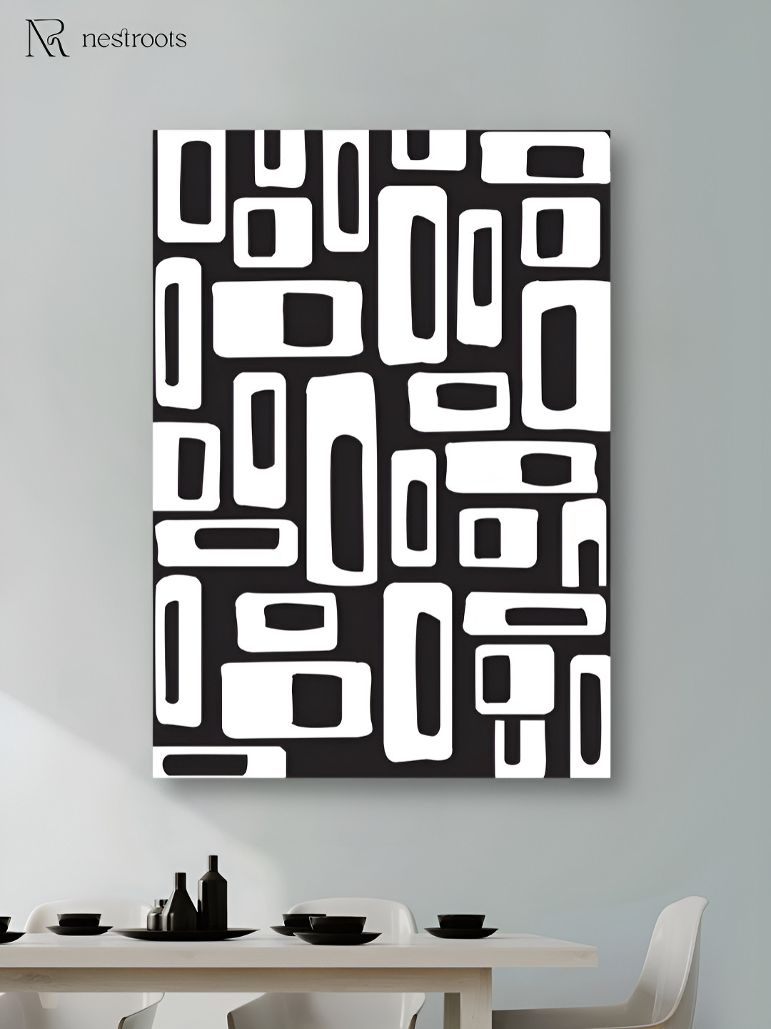 

nestroots From the Depths of Charcoal White & Black Canvas Abstract Painting Wall Art