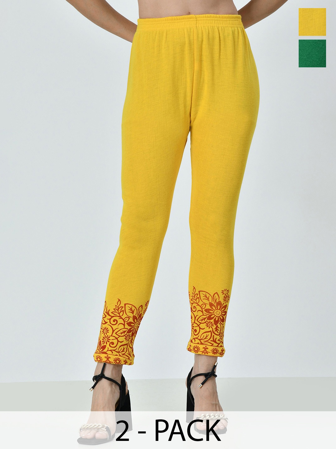 

BAESD Pack Of 2 Wool Printed Ankle-Length Leggings, Yellow