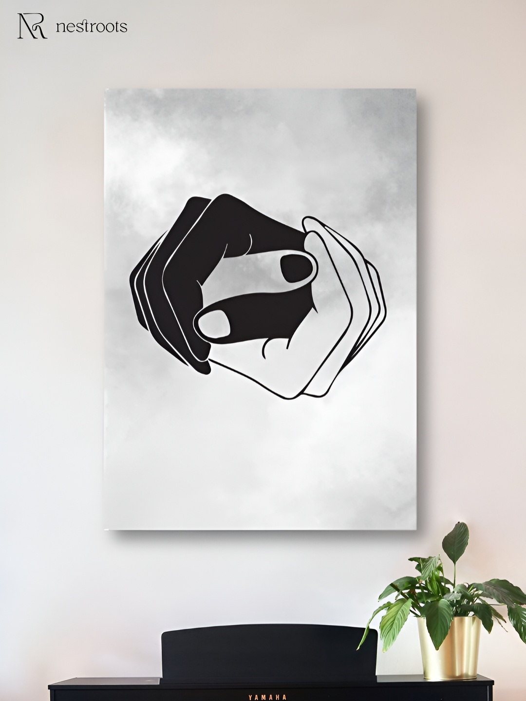

nestroots A Bridge of Hands White & Black Canvas Paintings Wall Art
