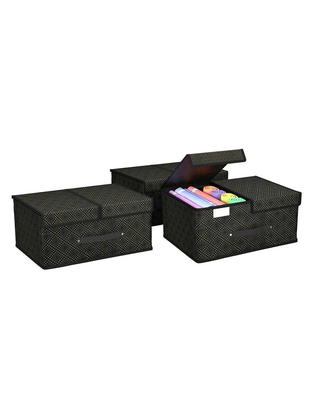

Kuber Industries Black 3 Pieces Printed Multi-Utility Organisers