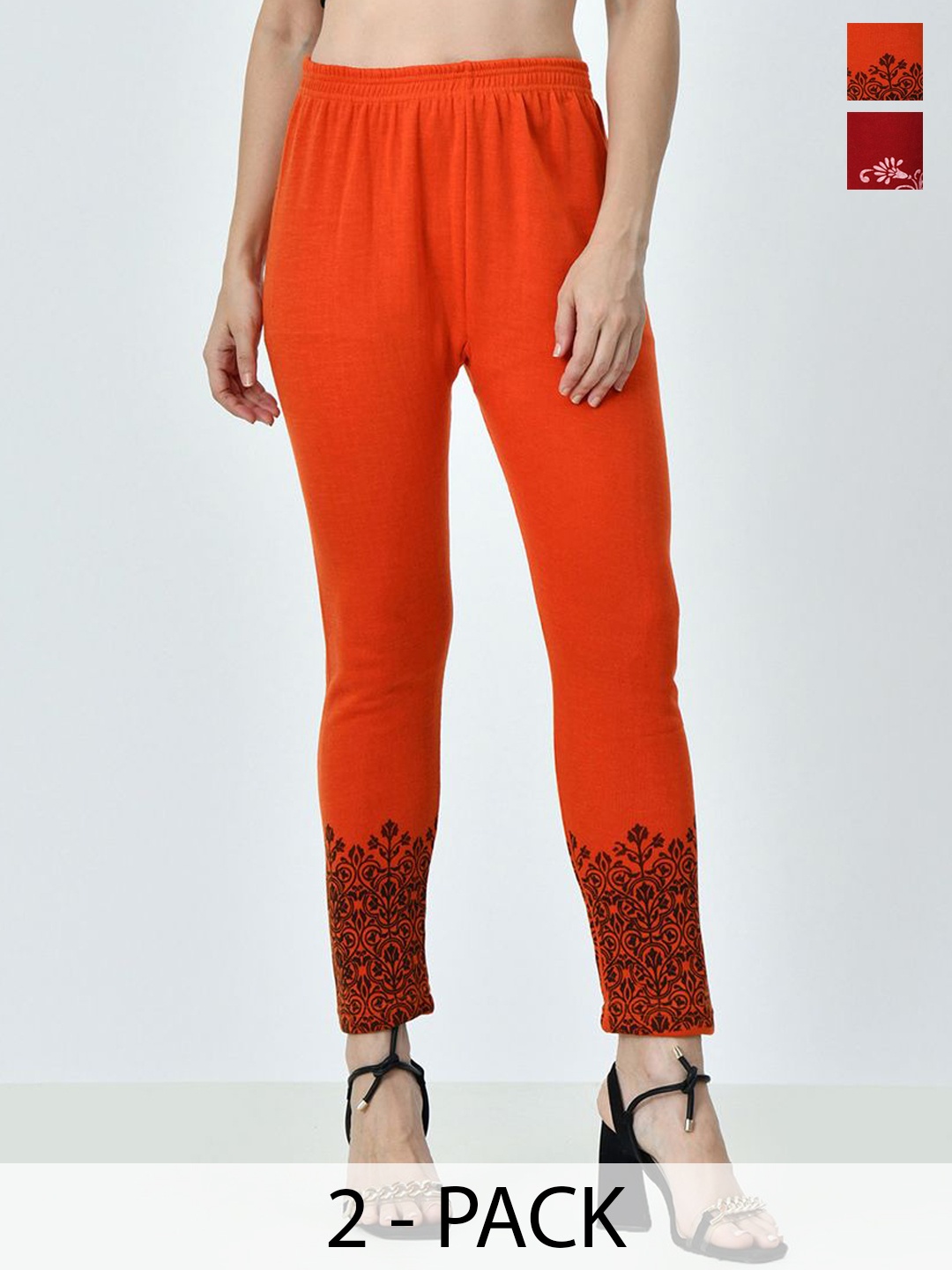 

BAESD Pack Of 2 Printed Ankle Length Leggings, Orange