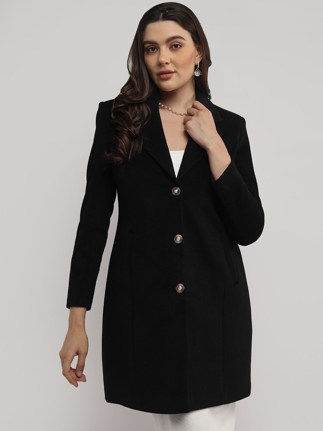 

PROTEX Solid Single Breasted Overcoats, Black