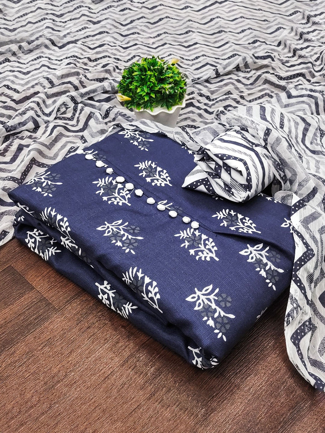 

LeeliPeeri Designer Printed Unstitched Dress Material, Navy blue