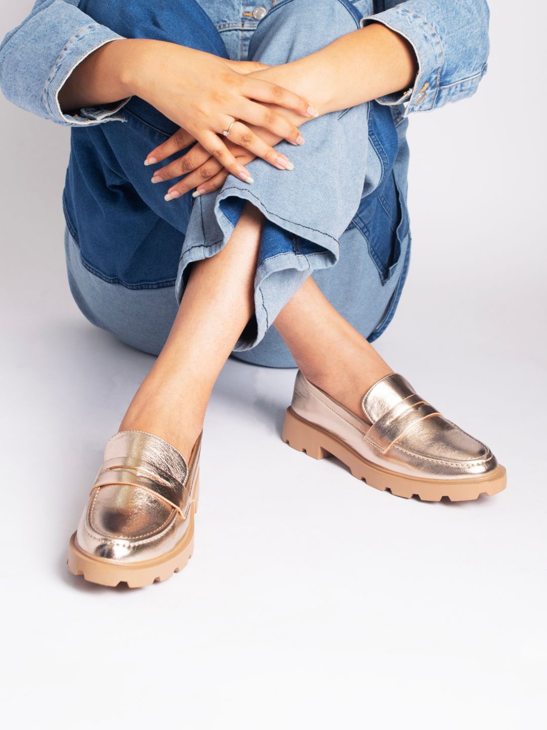 

CAI Rose Gold Metallic loafers