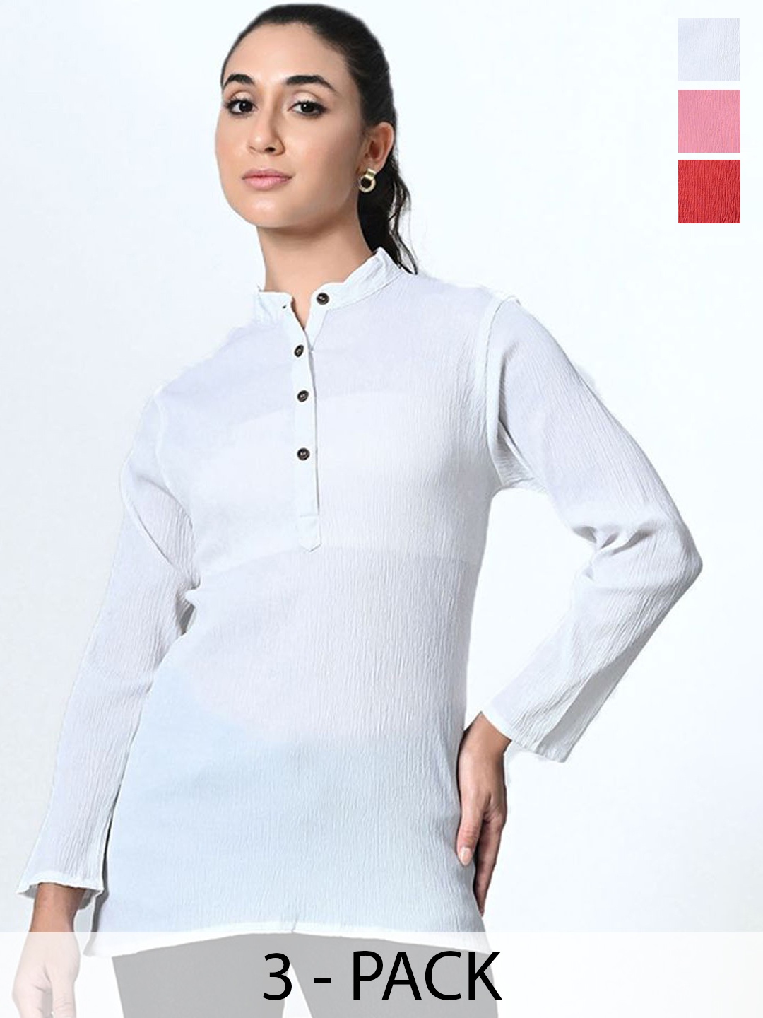 

BAESD Pack Of 3 Band Collar Crepe Tops, White