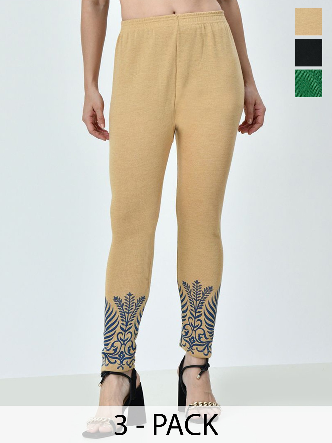 

BAESD Pack Of 3 Bottom Printed Ankle-Length Leggings, Multi