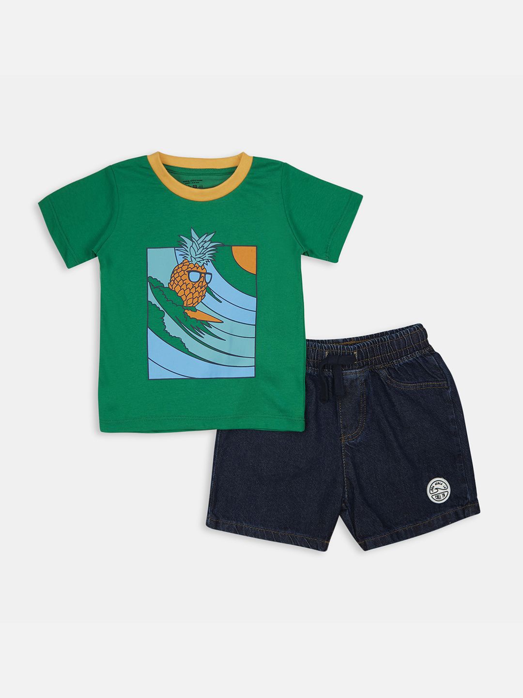 

YK Boys Clothing Set With Cotton T-shirt And Denim Shorts, Green