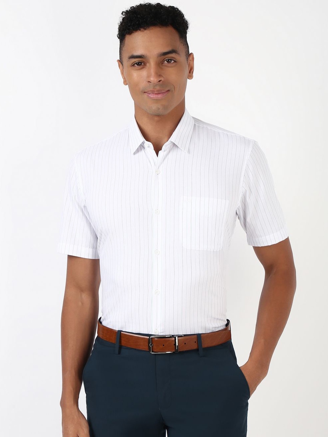 

Peter England Men Spread Collar Striped Polycotton Formal Shirt, White