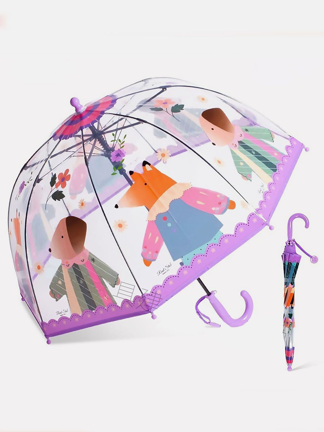 

Little Surprise Box Kids Dome Style Elephant Rabbit Transparent Yellow Umbrella, Purple