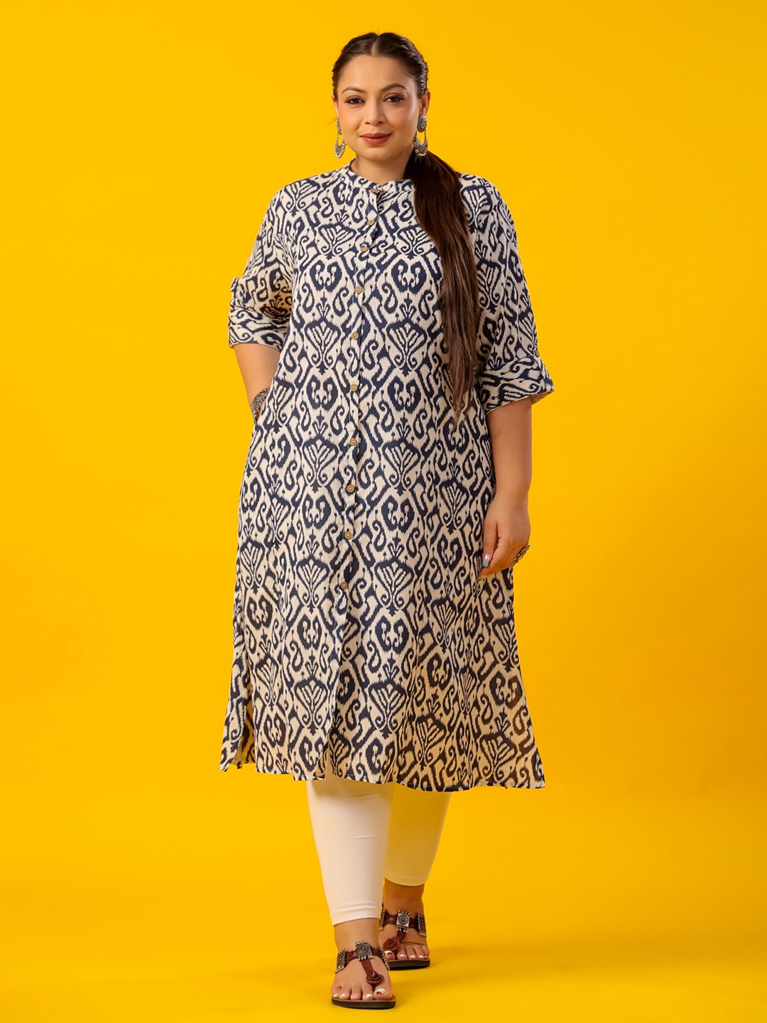 

LALI JAIPUR Women Plus Size Ethnic Printed Pure Cotton Kurta, Blue