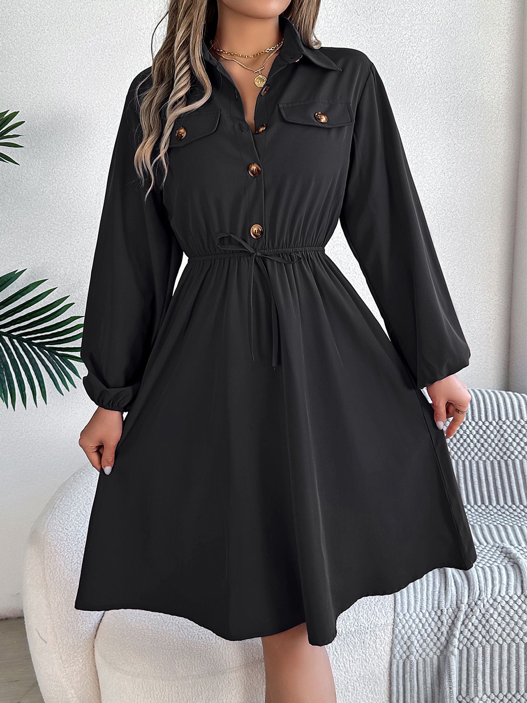 

StyleCast x Revolte Puff Sleeve Shirt Dress, Black