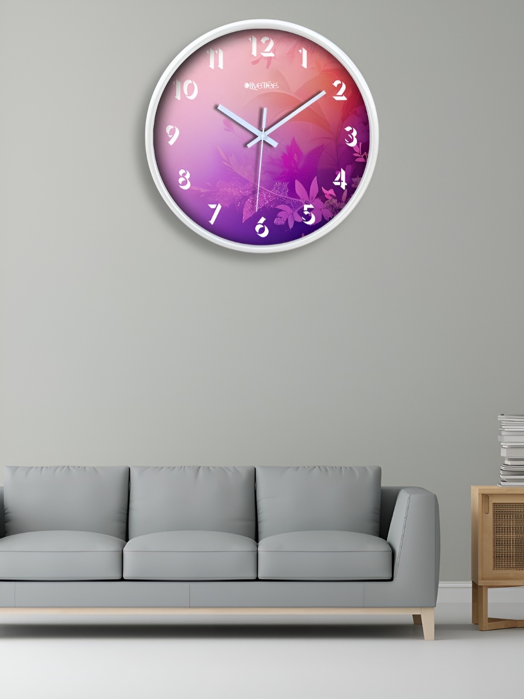 

OLIVE TREE White & Purple Printed Round Analogue Contemporary Wall Clock