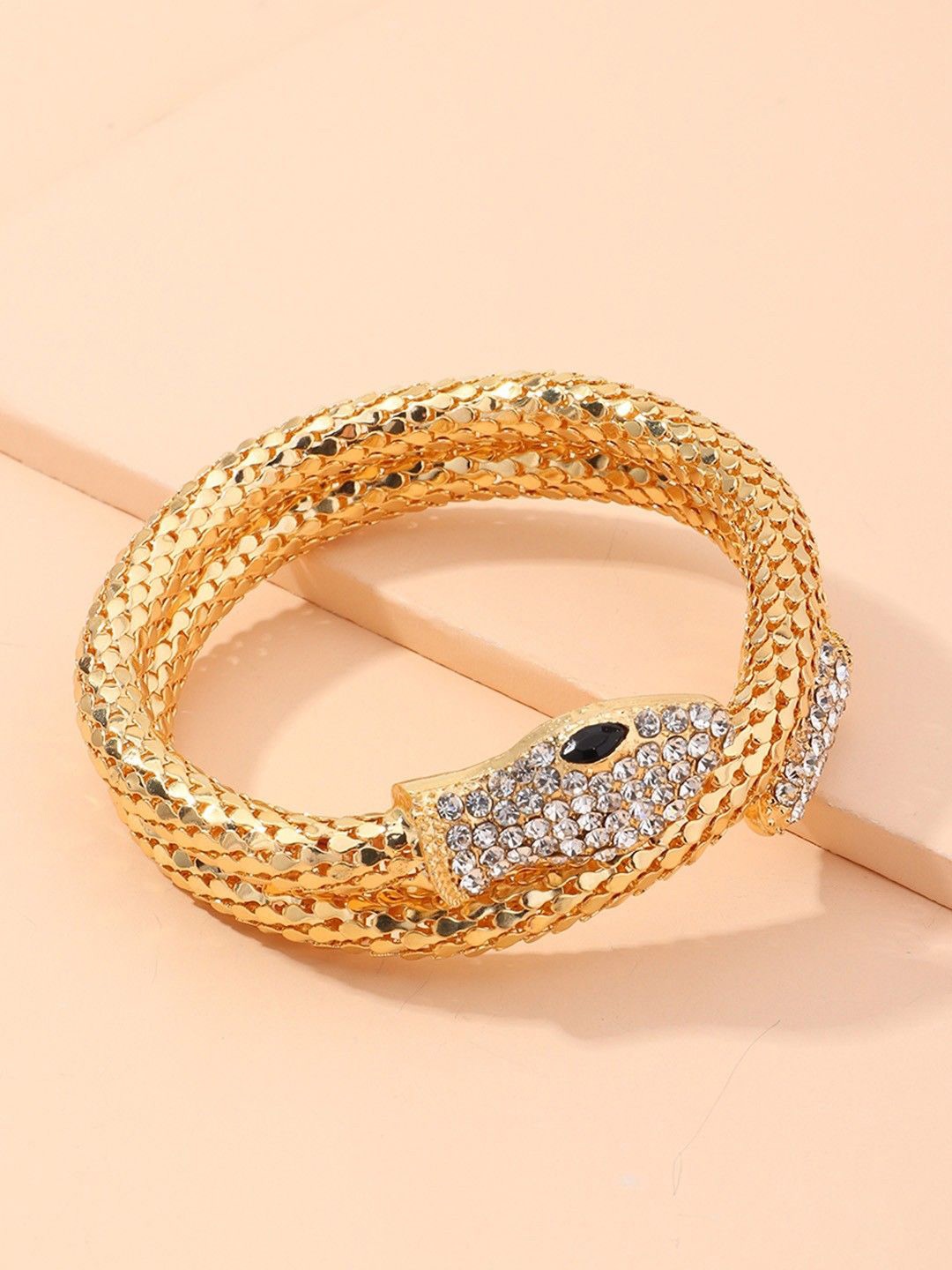 

KRENOZ Gold-Plated Stone-Studded Snake Shaped Cuff Bracelet
