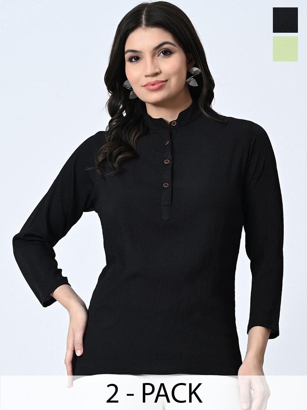 

BAESD Pack Of 2 Band Collar Casual Tops, Black