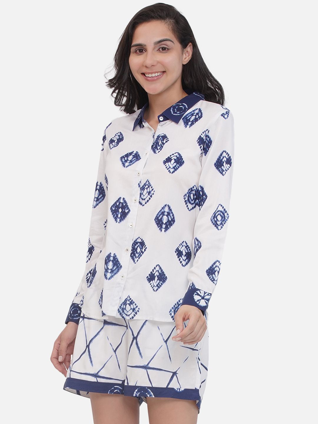 

KALINI Women Classic Abstract Printed Semiformal Shirt, White