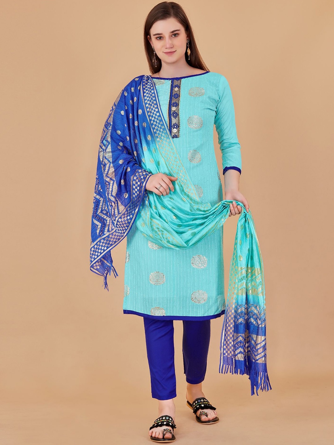 

JULEE Embroidered Unstitched Dress Material, Turquoise blue