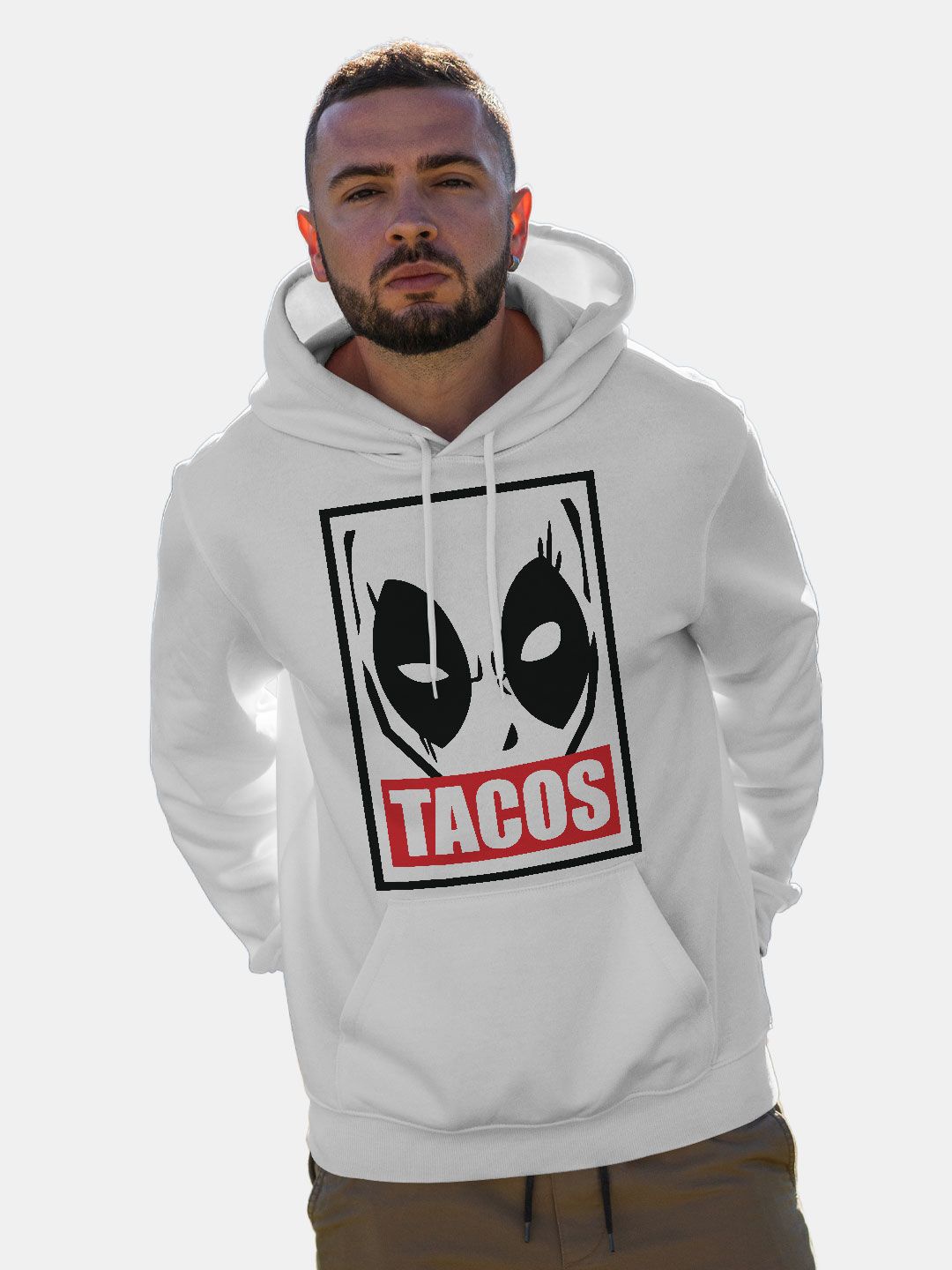 

macmerise Men Printed Hooded Sweatshirt, White