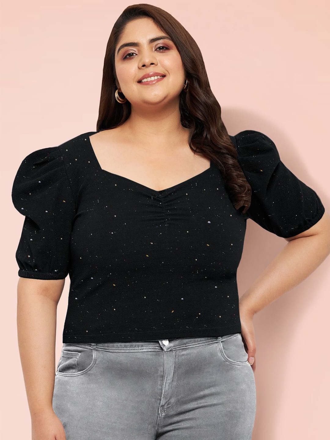 

wild U Women Embellished Sweetheart Neck Top, Black