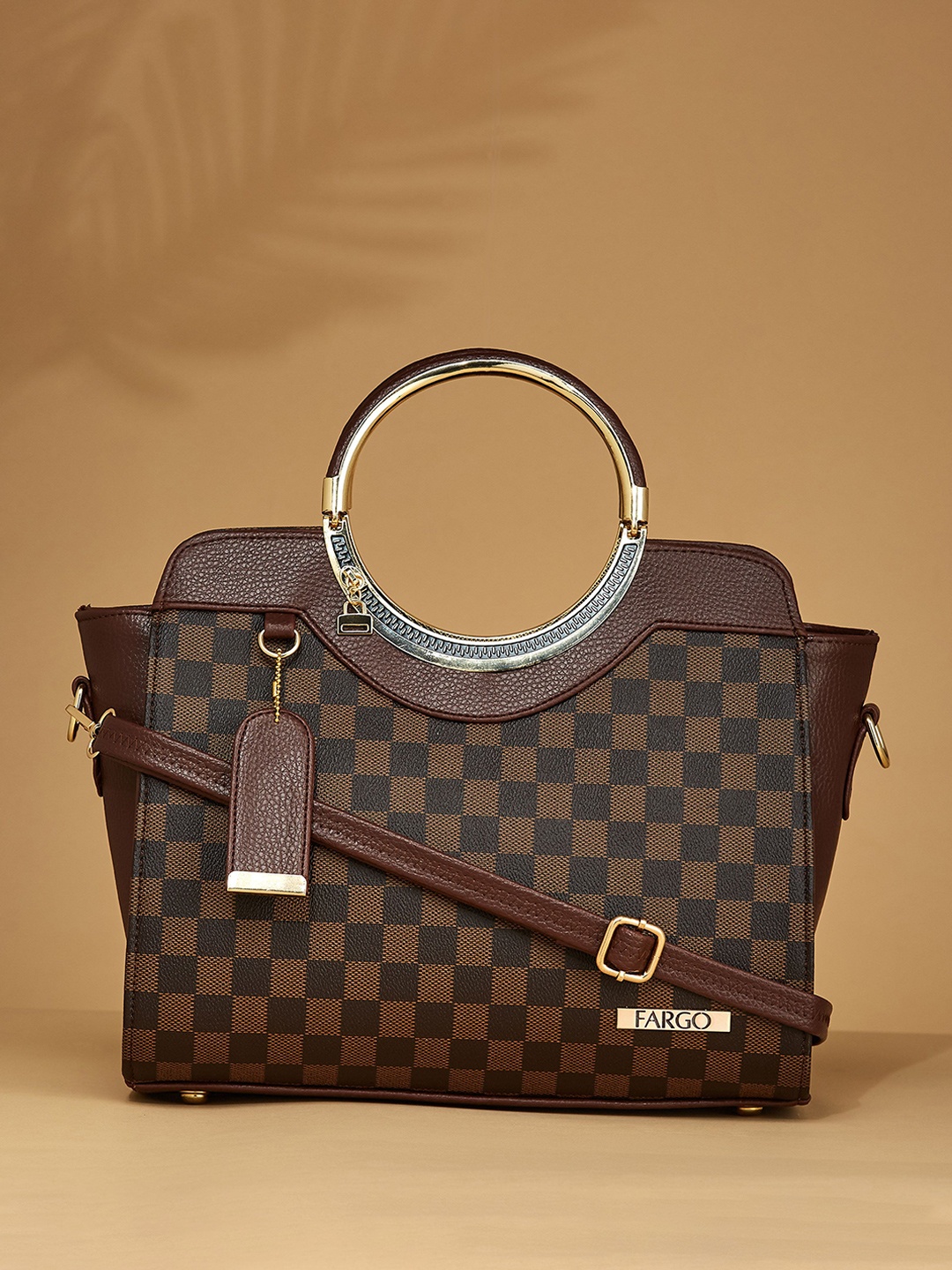 

FARGO Checked Structured Handheld Bag, Brown